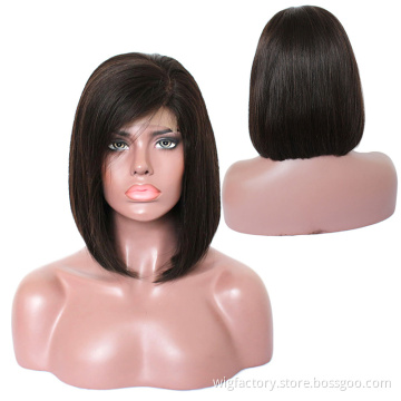 Ready to ship 10" 12" 4x4 lace bob closure wig, virgin hair indian short cut bob wig with side bangs